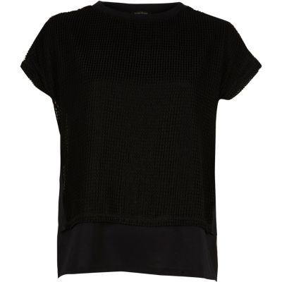 Black mesh layered T-shirt